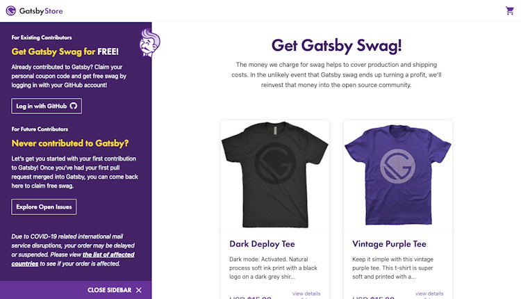 Gatsby Swag Store screenshot